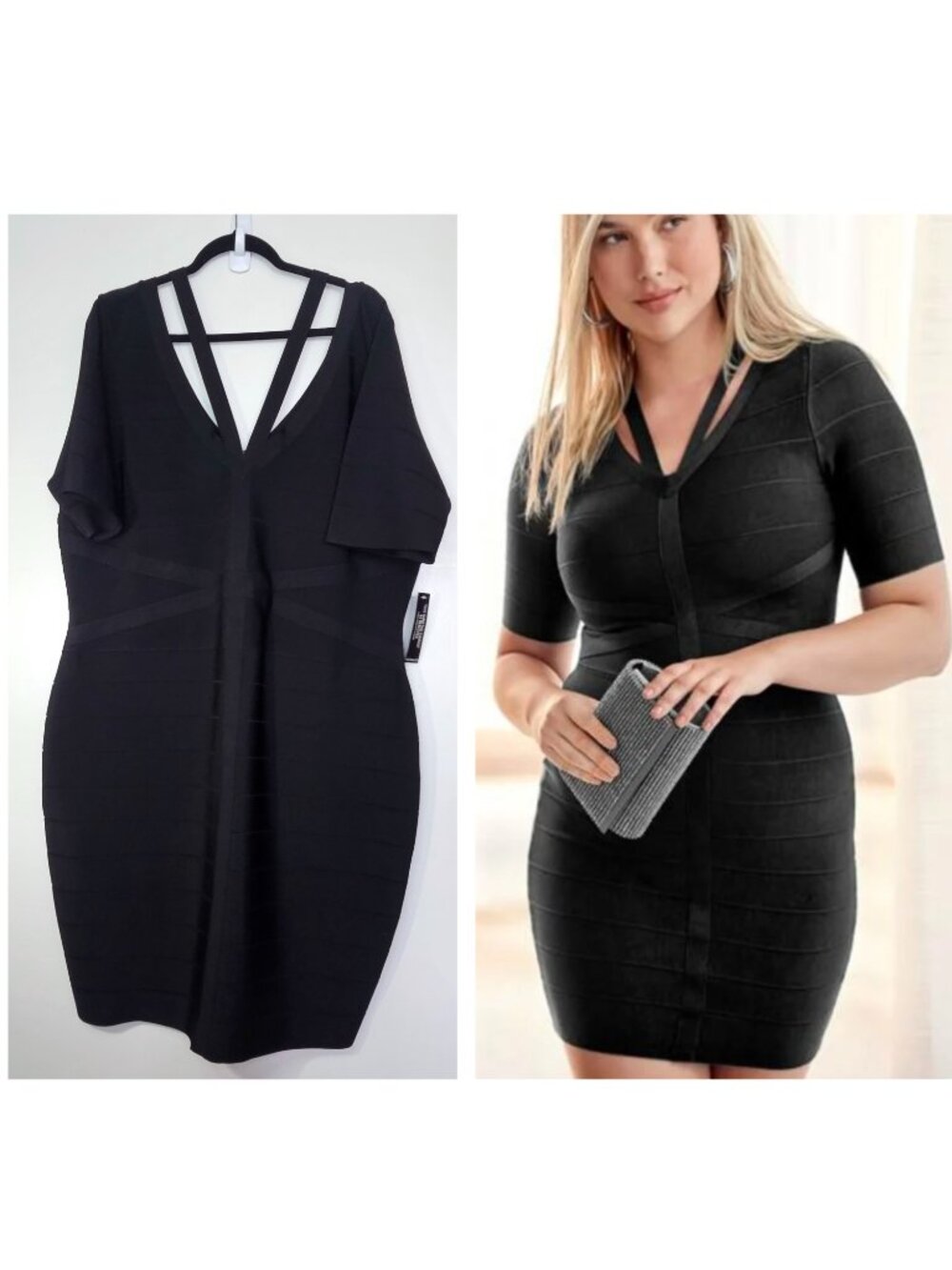 NWT Venus Cutout V Neckline Bodycon Stretchy Bandage Midi Dress 3X Black